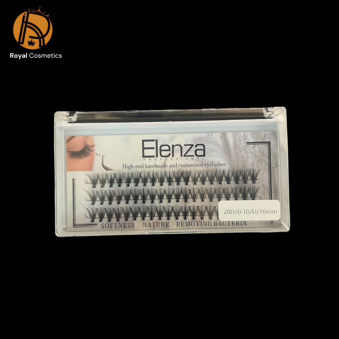 Handmade Elenza eyelashes displayed with a luxurious finish, showcasing their natural softness and hygienic design, labeled as 20D/0.10/D/10MM