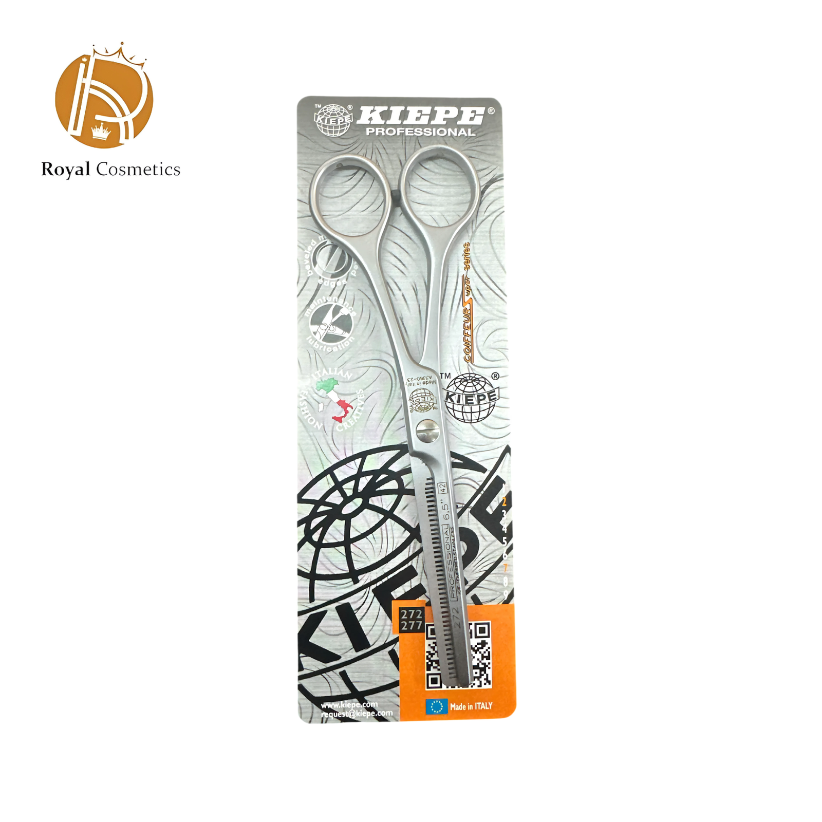 Kiepe Thinning Scissors made of stainless steel, featuring evenly spaced teeth and an ergonomic handle for professional hairstyling