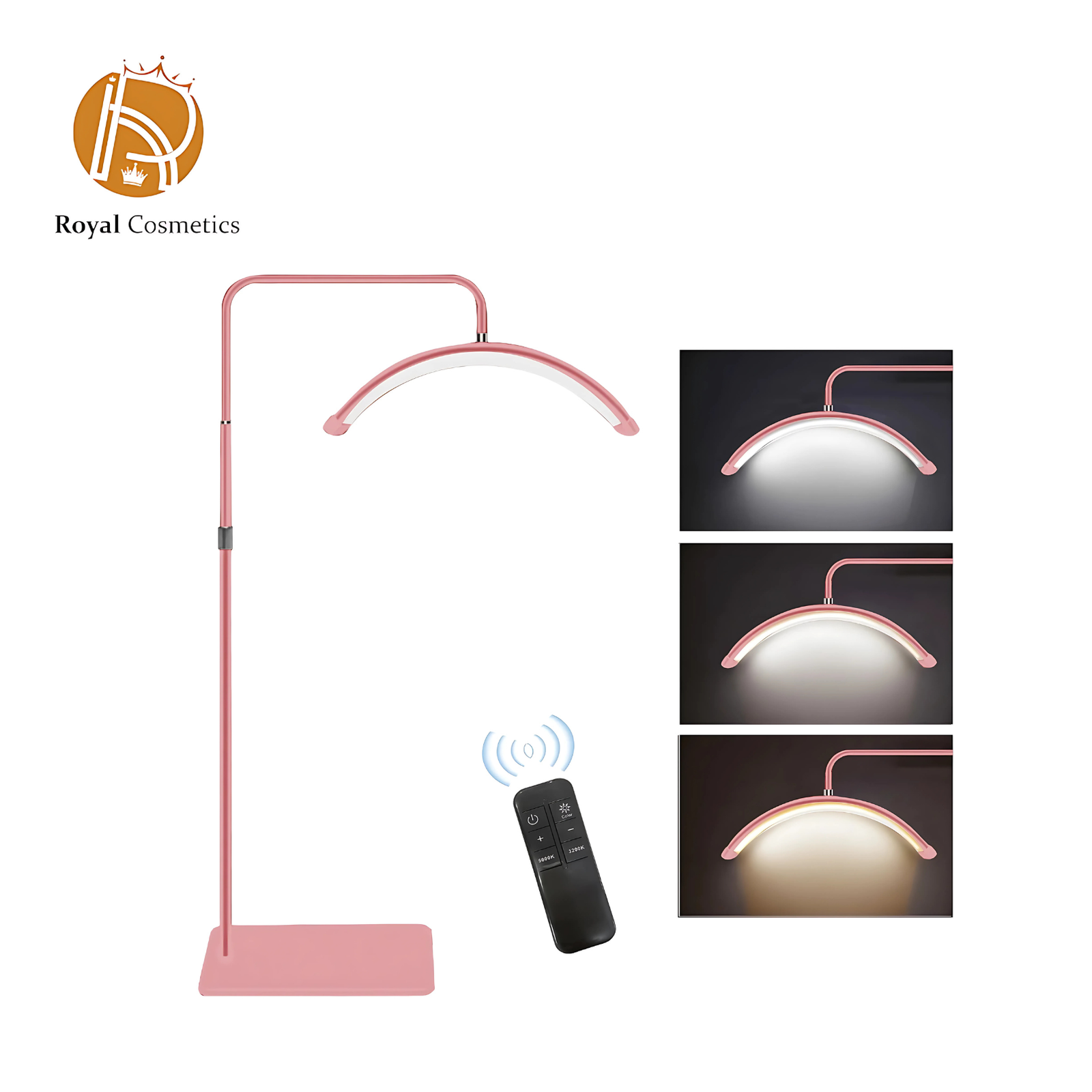 LED Moon Light HD-M6X in a stylish pink design, featuring a half-moon shape with a height-adjustable stand, ideal for makeup, live streaming, and photography