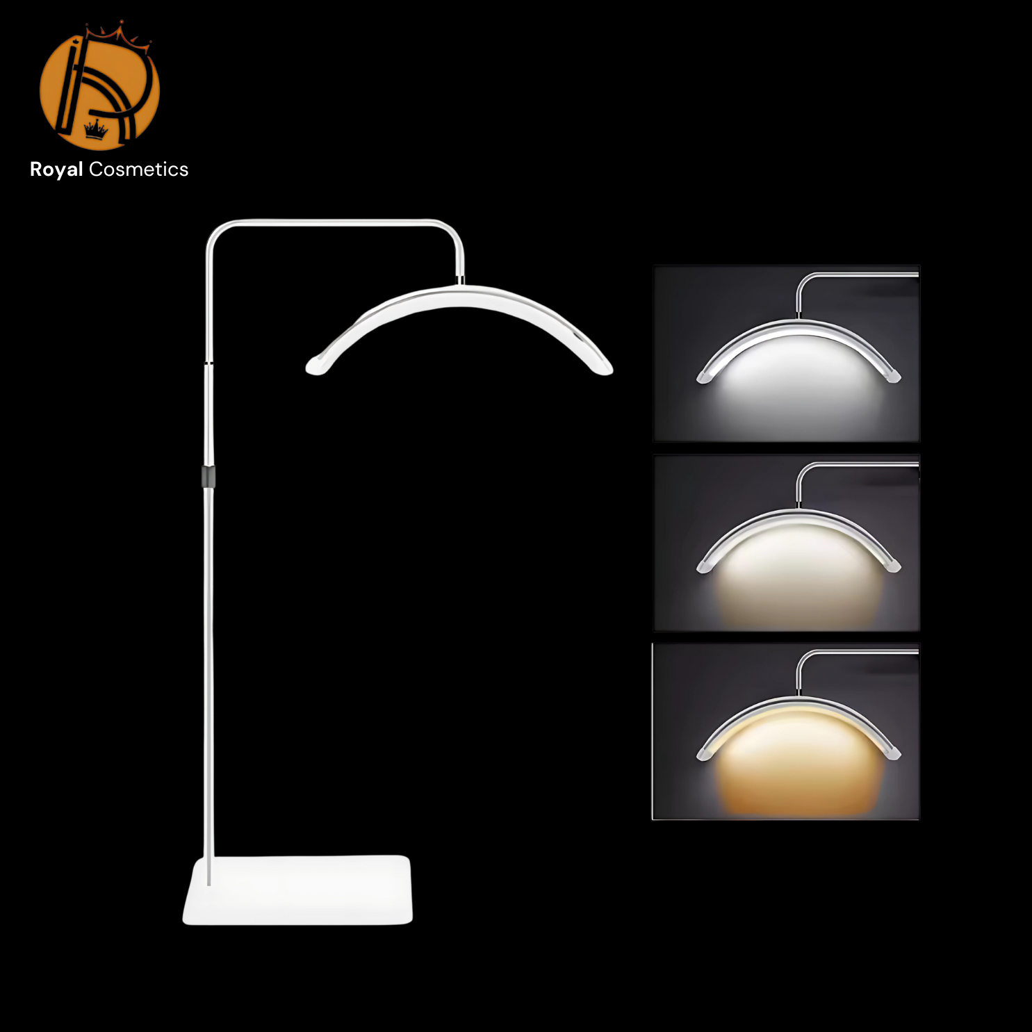 A sleek HD-M6X Half-Moon Fill Light with an adjustable 180cm floor stand, featuring a soft-glow half-moon design, perfect for live streaming, makeup, and professional video shoots