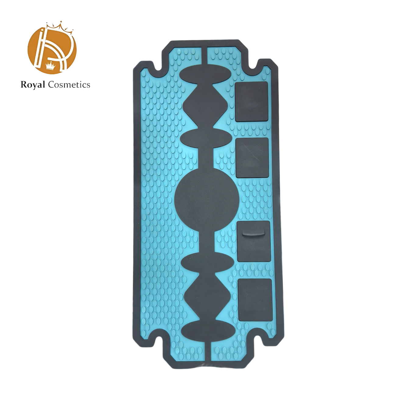 Silicone Barber Mat Maqnatique is a two-tone counter mat, measuring 17.4" x 7.75", ideal for organizing barber tools like clippers and trimmers. Its non-slip surface ensures stability and safety