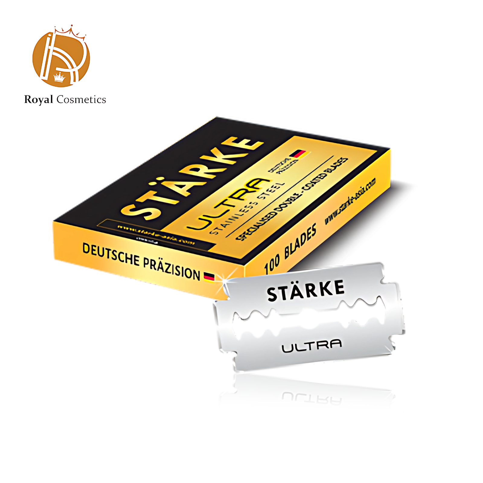 Starke Ultra Stainless Steel 100 Blades, neatly packed in 10 dispensers of 10 blades each, perfect for professional and personal shaving needs