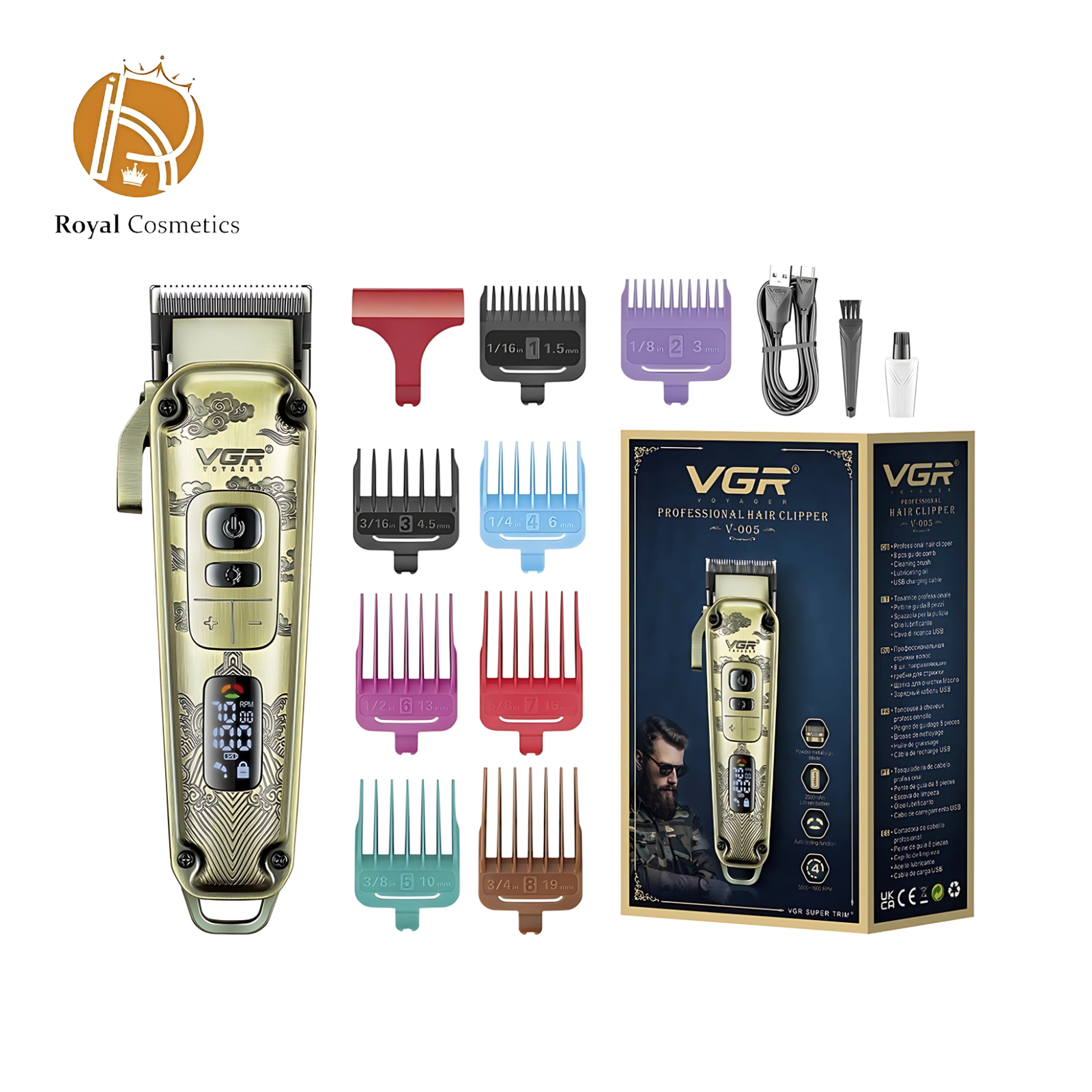 VGR V-005 Hair Clipper with cordless/corded use, LED display, and 4-speed turbo motor for precision grooming