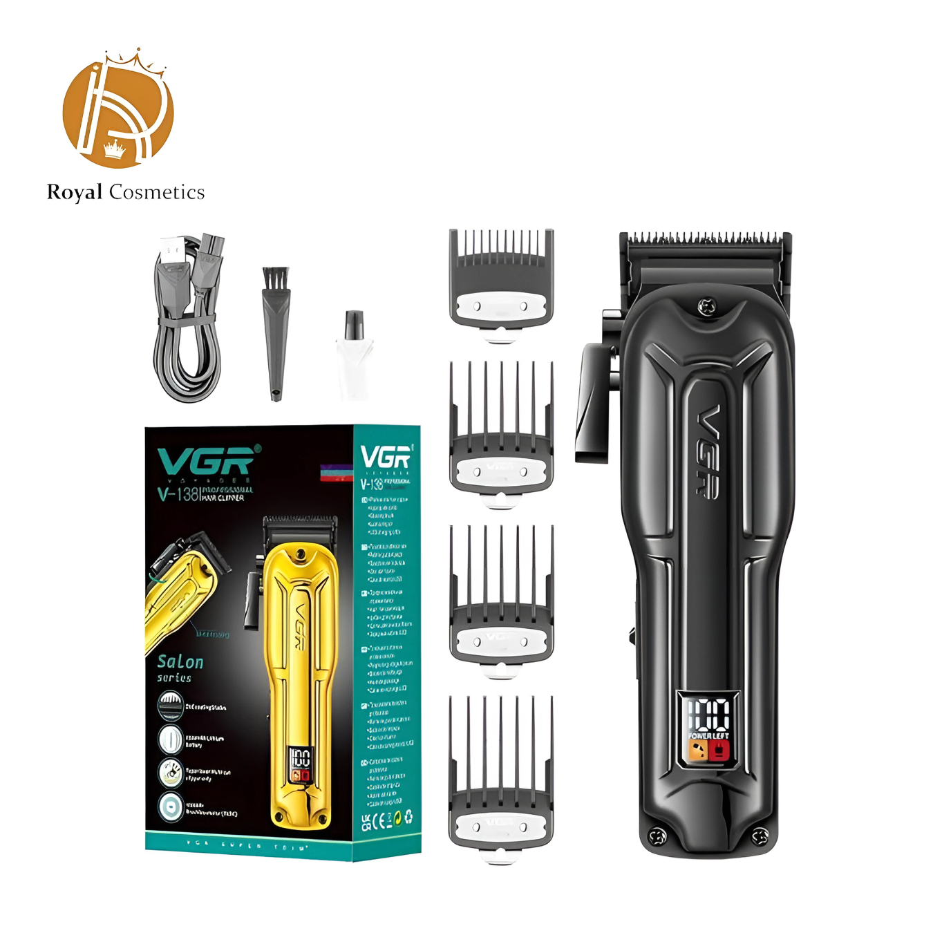 VGR V-138 Hair Clipper with adjustable taper lever, LED display, and USB Type-C charging for precise and durable grooming