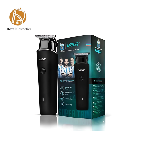 VGR V-933 Hair Trimmer featuring an advanced LED display, USB Type-C charging, and 3 guide combs for precise grooming