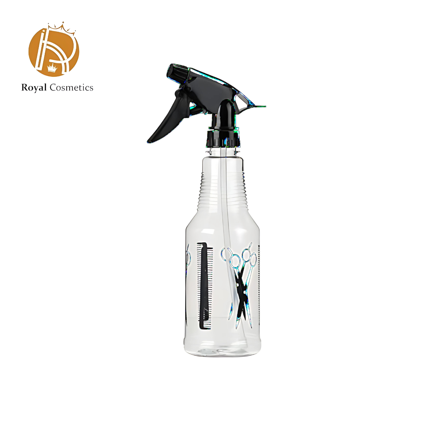 Set of 2 colorful water spray bottles with scissors and comb imprint, 450ml capacity for salon and home use