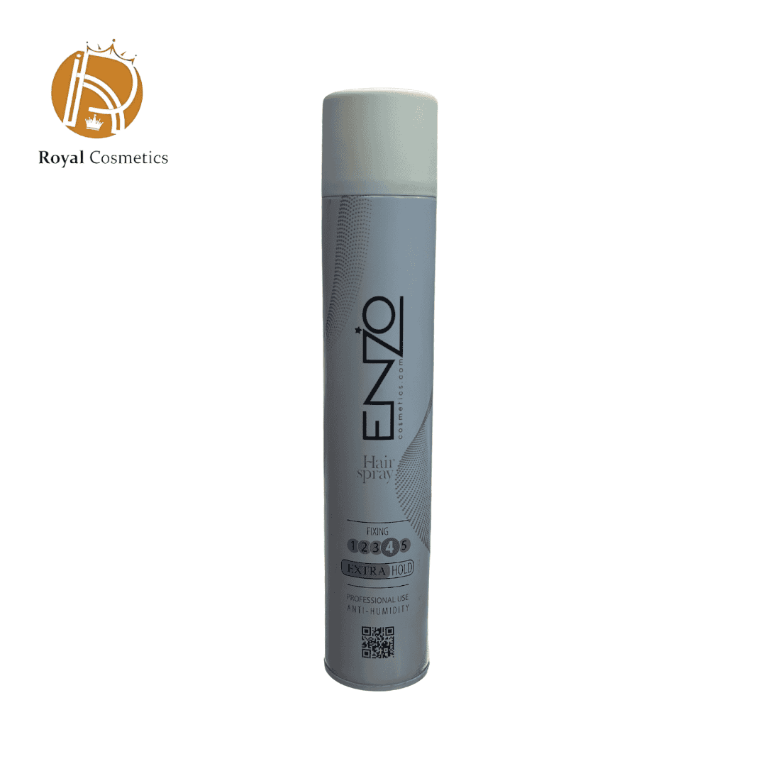Enzo Hair Spray Fixing 500ml. Offers ultra-strong, long-lasting hold with a fast-drying, non-sticky formula that resists humidity and keeps hair in place all day